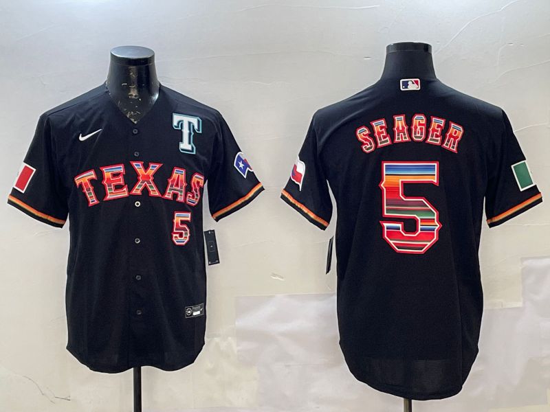 Men Texas Rangers #5 Seager Black Fashion Game 2025 Nike MLB Jersey style 2
